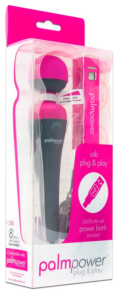 Levně PalmPower Wand - velký masážní vibrátor USB s powerbankou (růžovo-šedý)