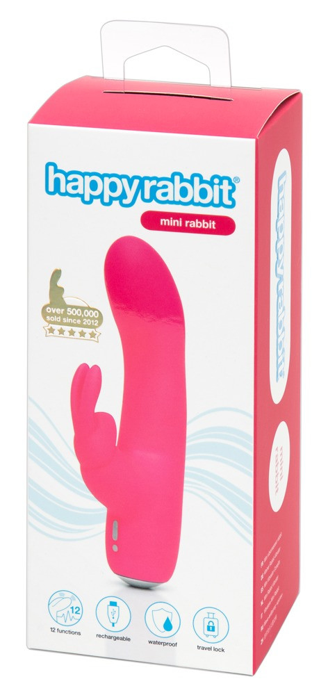 Levně Happyrabbit Mini Rabbit - vodotěsný, dobíjecí vibrátor s lechtivou pákou (růžový)