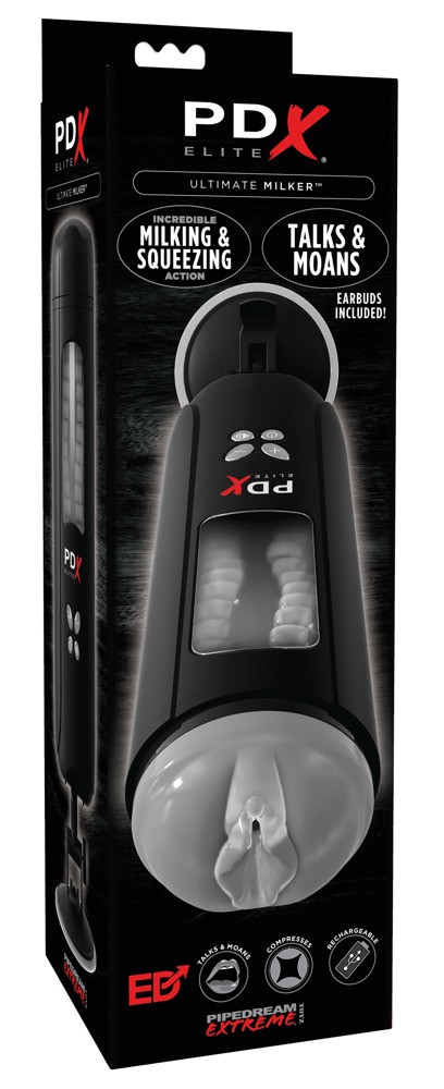 Levně PDX Ultimate Milker - dobíjecí masturbátor s hlavou penisu (černý)