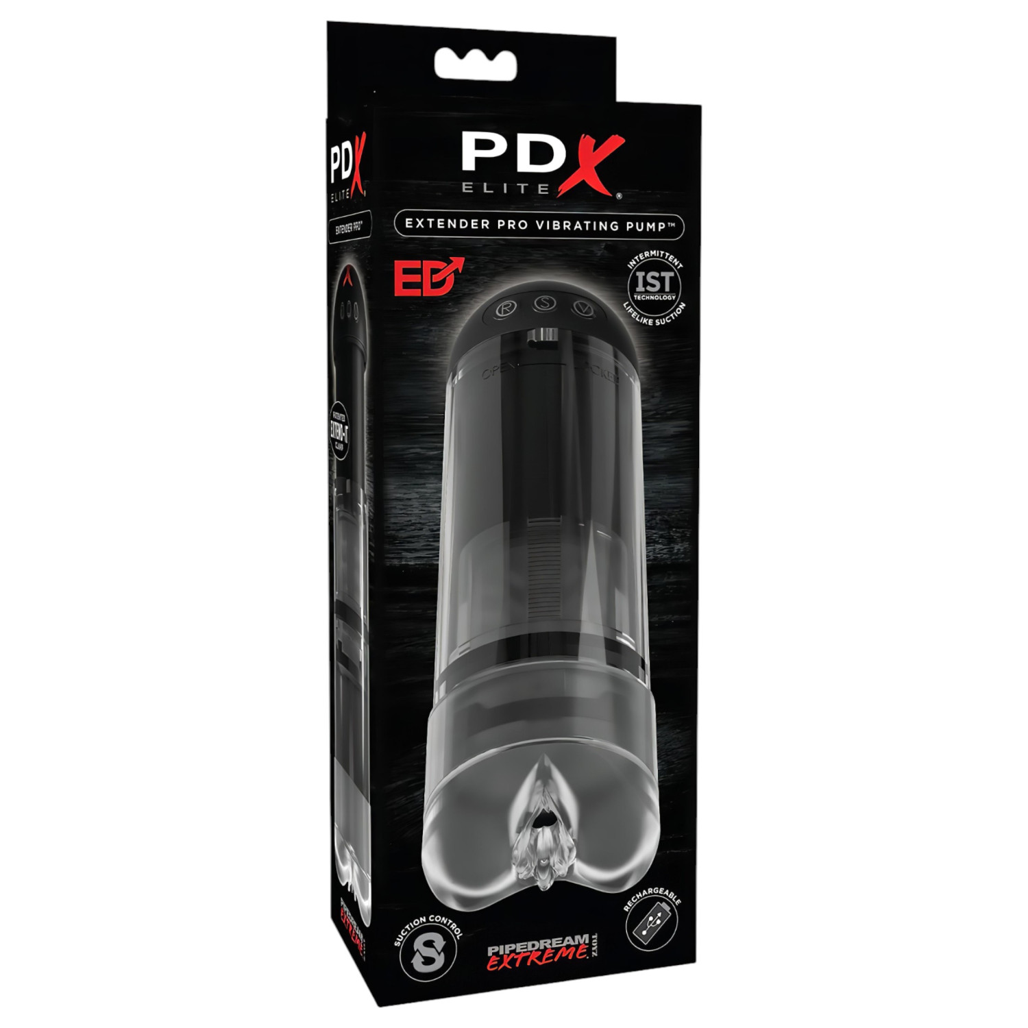PDX Elite Extender Pro - dobíjecí sací a vibrační umělá vagína (černá)