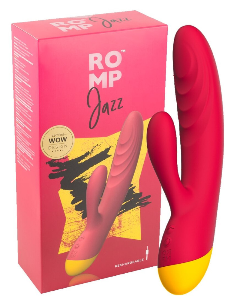 Levně ROMP Jazz - nabíjecí, vodotěsný vibrátor na bod G s ramínkem na klitoris (tmavě růžový)