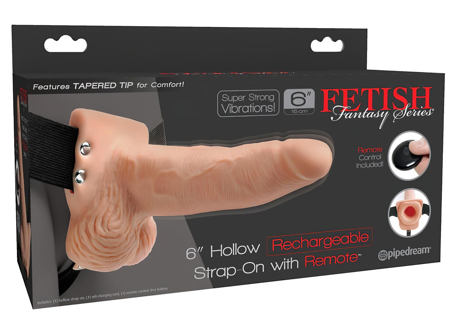 Fetish Strap-On 6 - nabíjecí, připínací dutý vibrátor na dálkové ovládání (tělová barva)