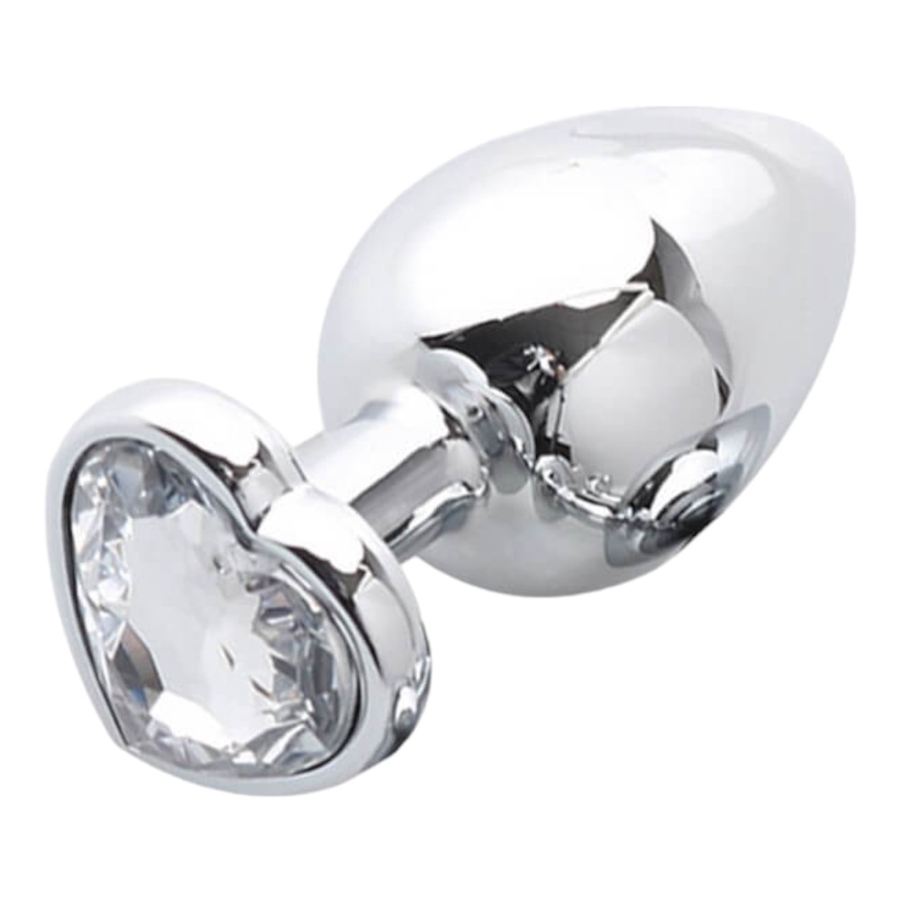 Sunfo - kovové anální dildo s kamenem ve tvaru srdce (stříbrno-bílé)