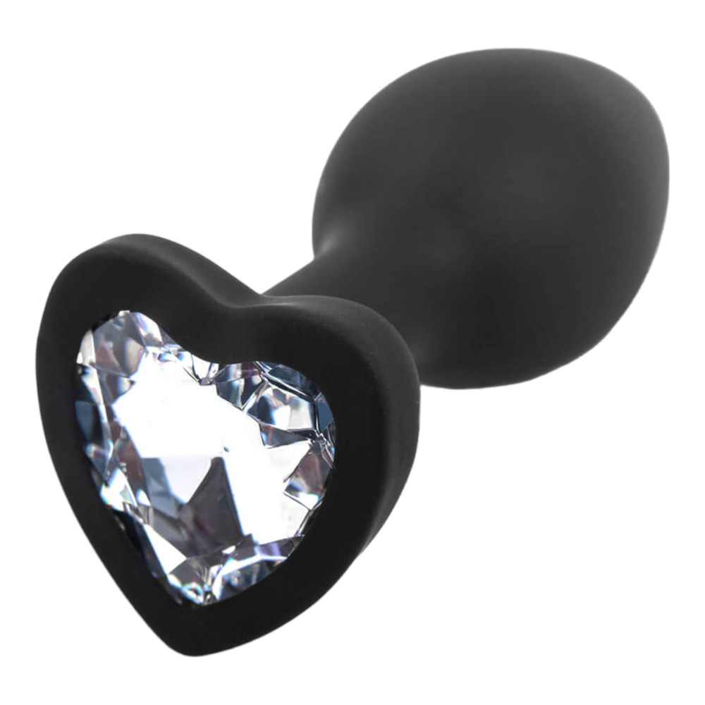 Levně Sunfo - Silikonové anální dildo s kamenem ve tvaru srdce (černobílé)