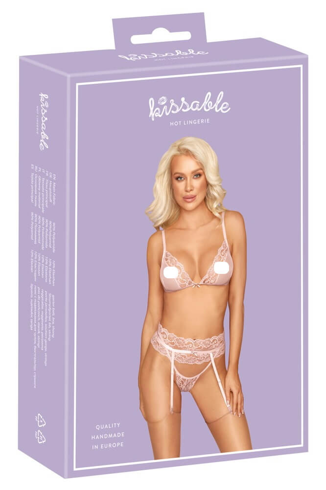 Levně Kissable - Krajková souprava spodního prádla (růžová)