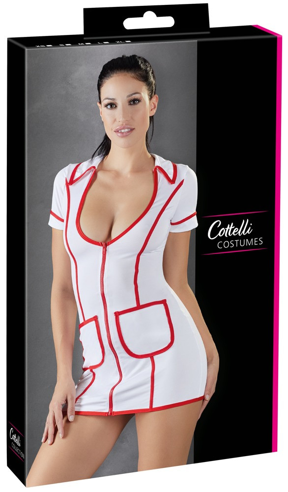 Levně Cottelli Nurse - Kostýmové šaty pro zdravotní sestru (bílé)