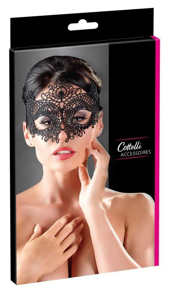 Levně Cottelli - vyšívaná, krajková maska na obličej (černá)