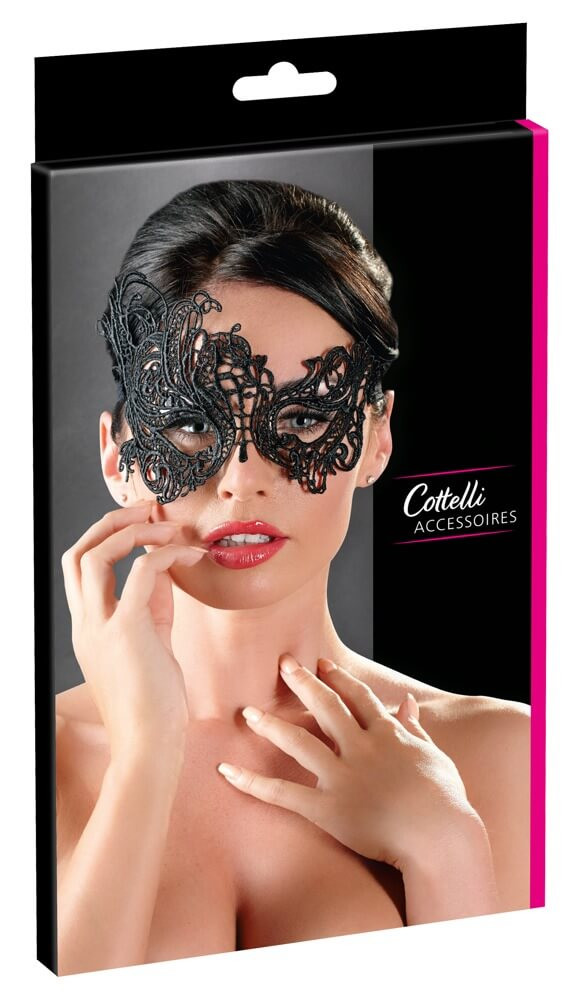 Levně Cottelli - vyšívaná, asimetrická maska na obličej (černá)