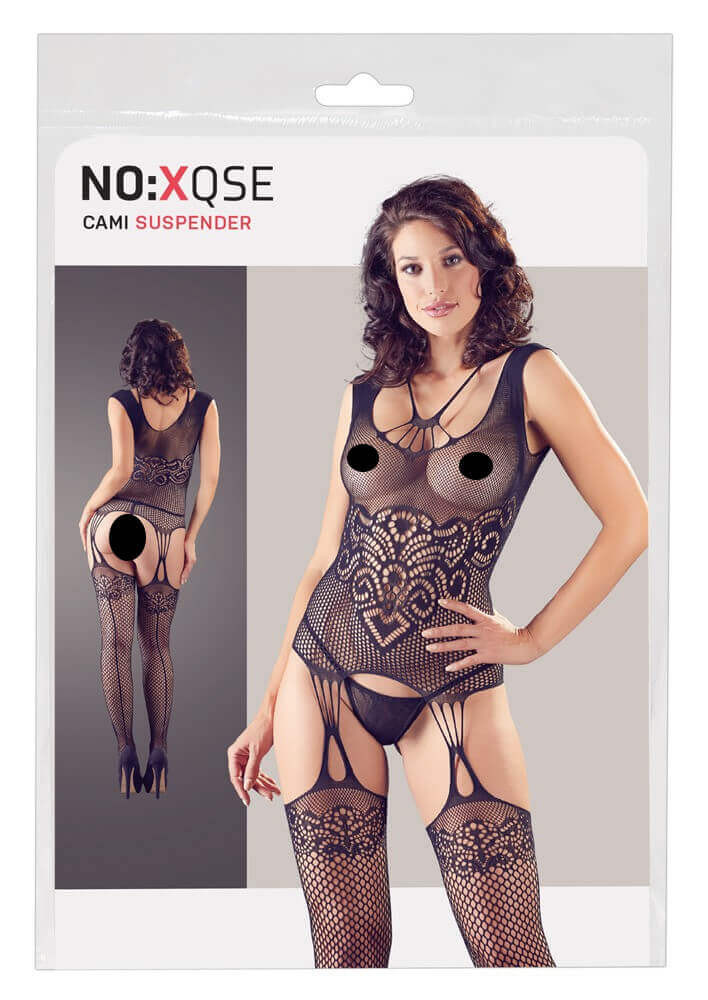Levně NO:XQSE - abstraktní spodní prádlo bez rukávů s tangy - černé (S-L)