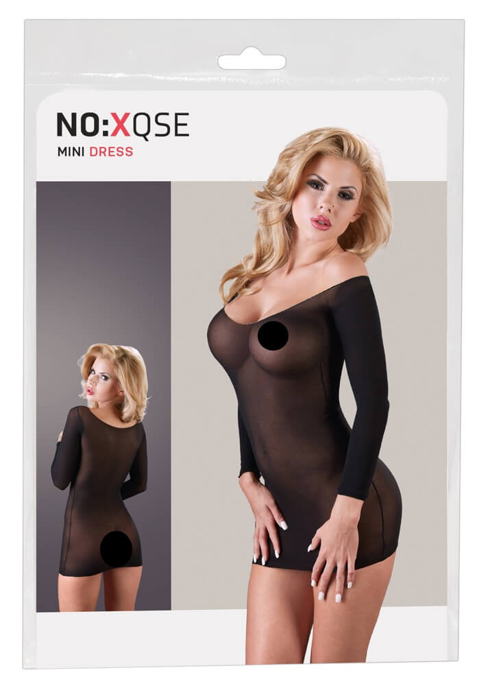 Levně NO:XQSE - průsvitné punčochové šaty s dlouhým rukávem - černé (S-L)