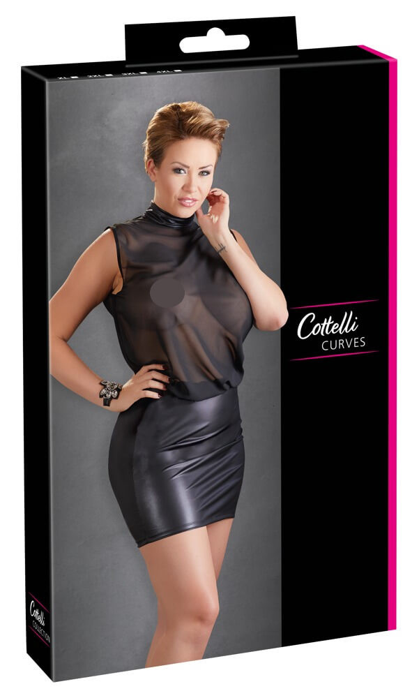 Levně Cottelli Plus Size - lesklé šifónové šaty (černé)