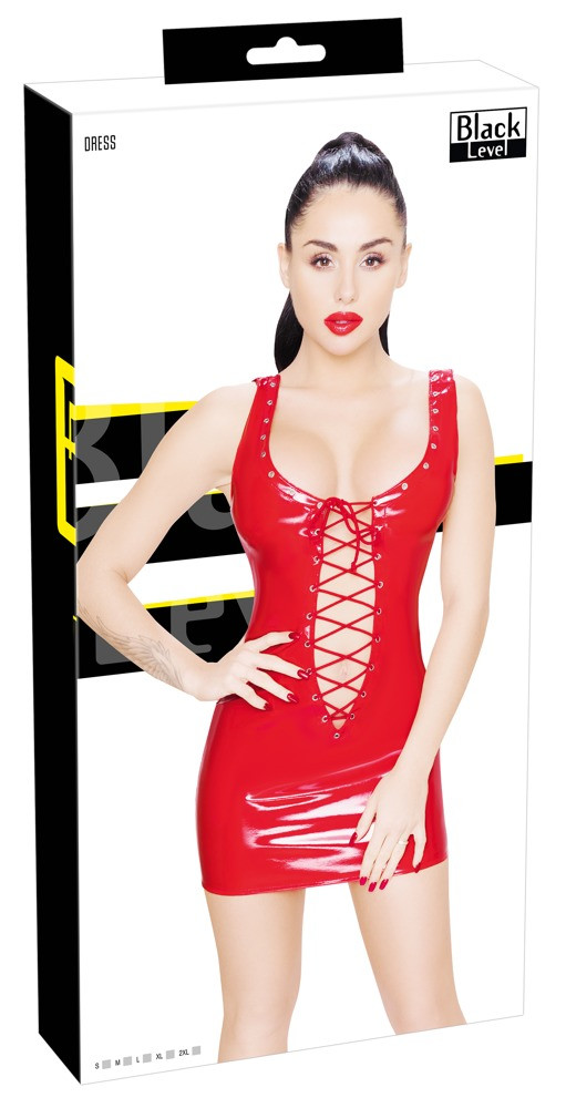 Levně Black Level - Lakované mini šaty s krajkami (červené)