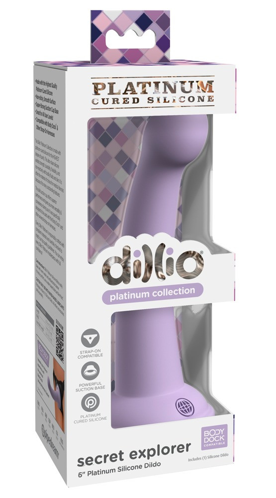Levně Dillio Secret Explorer - silikonové dildo s lepivými prsty (17 cm) - fialové