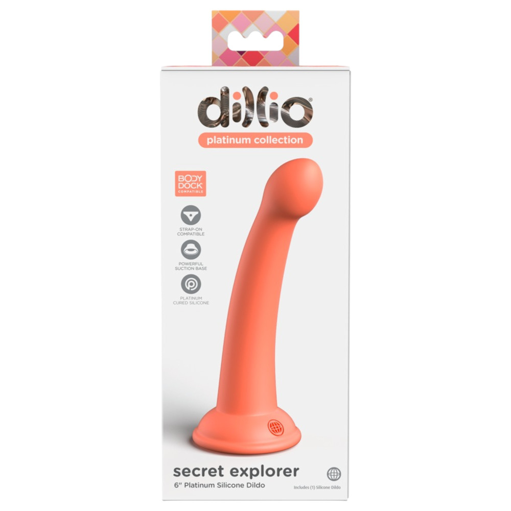 Levně Dillio Secret Explorer - Silikonové dildo se svorkou (17 cm) - oranžové