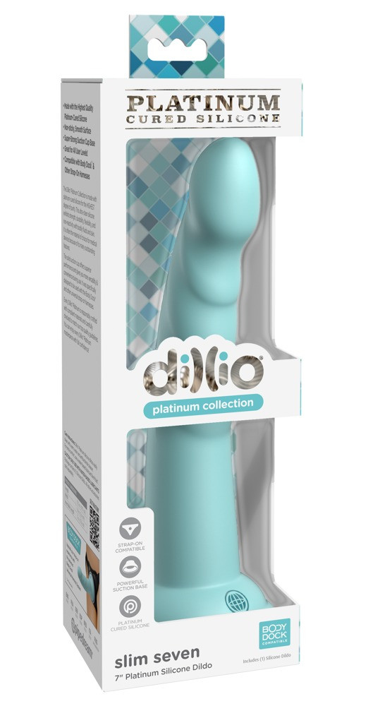 Levně Dillio Slim Seven - stimulační dildo s lepkavými prsty (20 cm) - tyrkysové