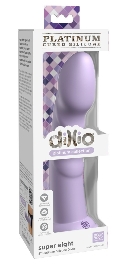 Levně Dillio Super Eight - akrylové silikonové dildo s lepivými prsty (21 cm) - fialové