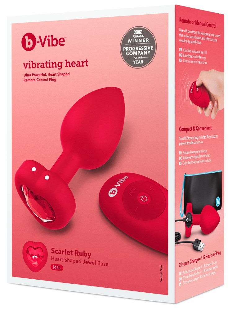 Levně b-vibe heart - bezdrátový anální vibrátor s rádiem (červený)