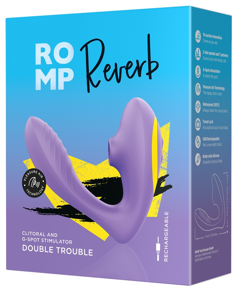 Levně ROMP Reverb - vodotěsný vibrátor pro bod G a stimulátor klitorisu (fialový)