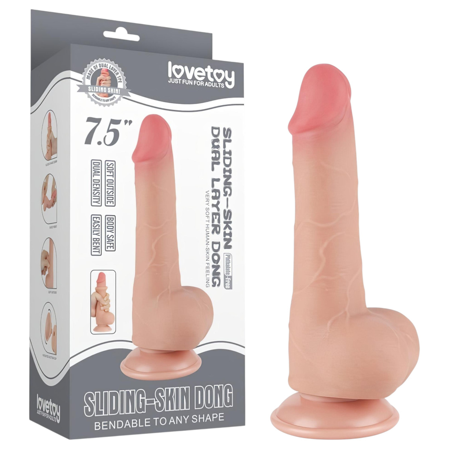 Lovetoy Sliding-Skin - varlatový dvouvrstvý dildo - 20 cm (přírodní)