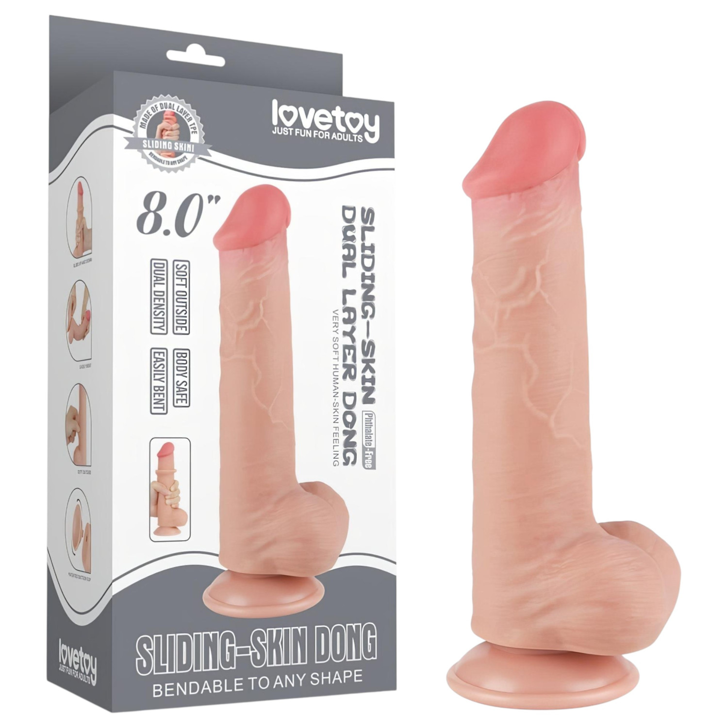 Lovetoy Sliding-Skin - dvouvrstvé dildo s varlaty - 20,8 cm (přírodní)