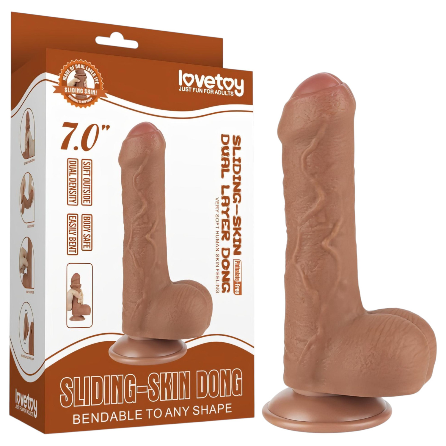 Lovetoy Sliding-Skin - dvouvrstvé dildo s varlaty - 18,3 cm (přírodní)