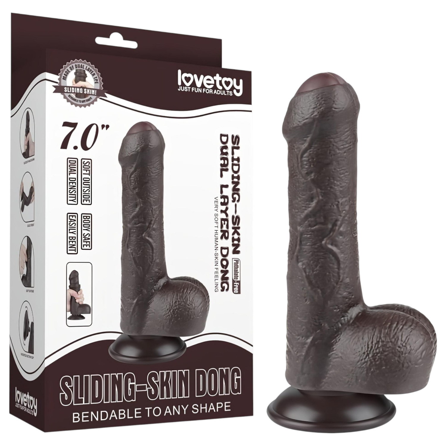 Lovetoy Sliding-Skin - varlaty dvouvrstvé dildo - 18,3 cm (hnědé)