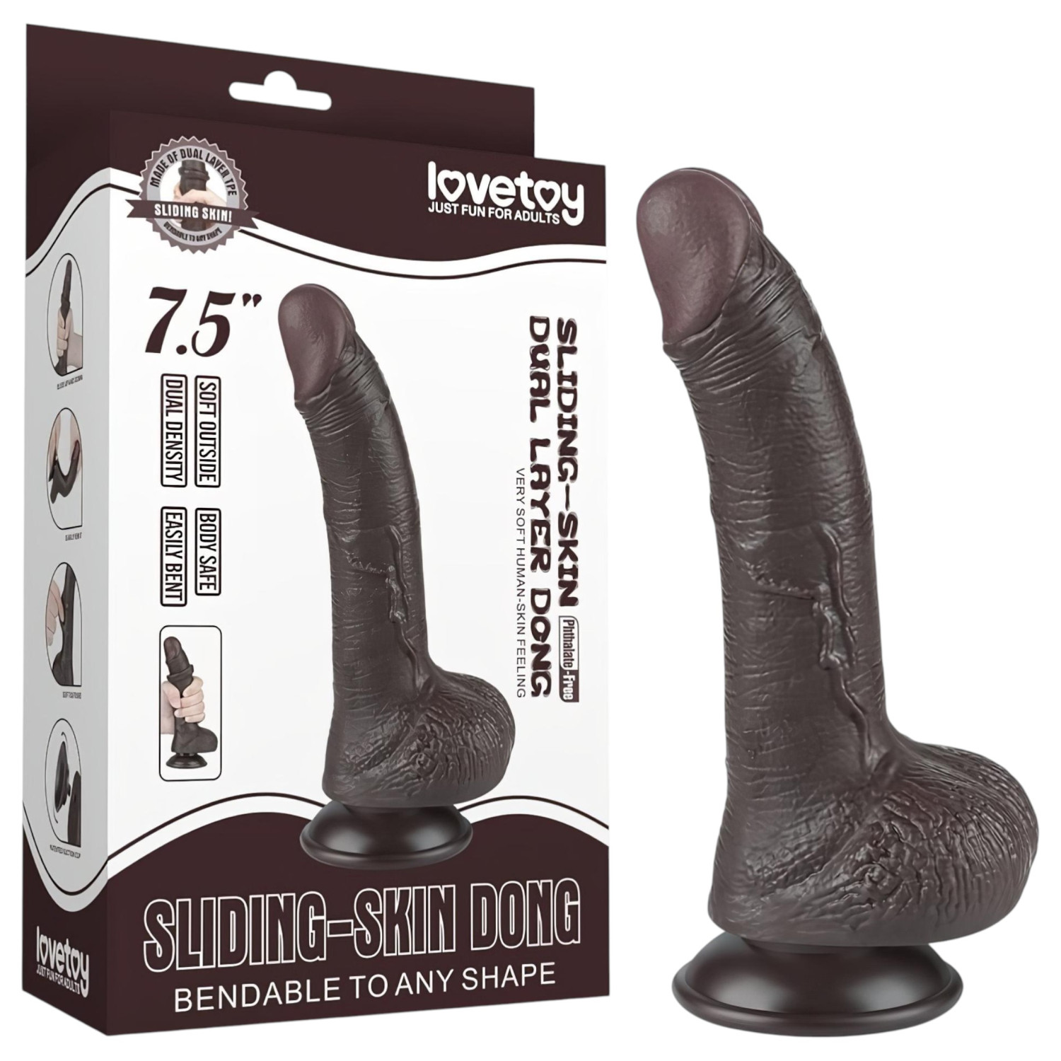 Lovetoy Sliding-Skin - přísavkový dvouvrstvý dildo - 19,5 cm (hnědý)