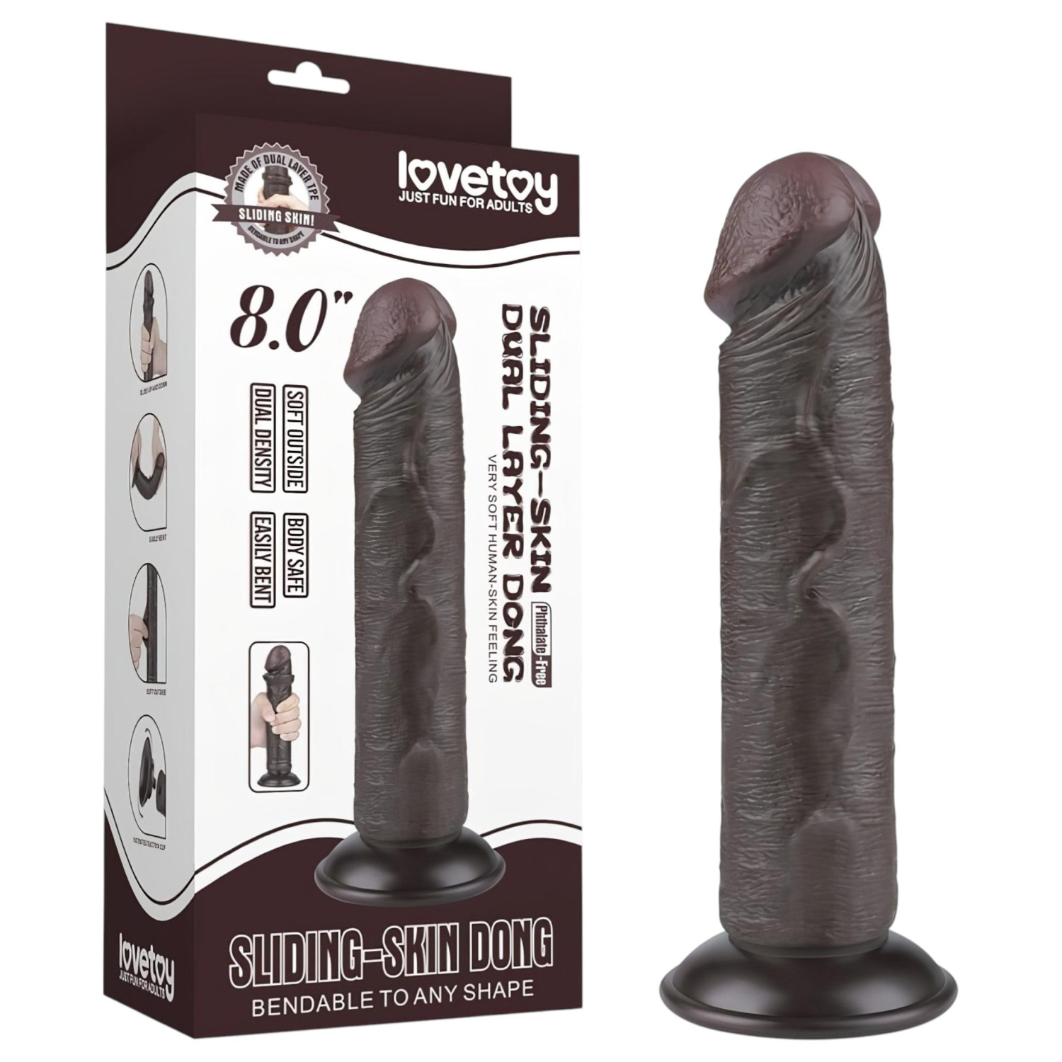 Lovetoy Sliding-Skin - přísavkový dvouvrstvý dildo - 20cm (hnědý)