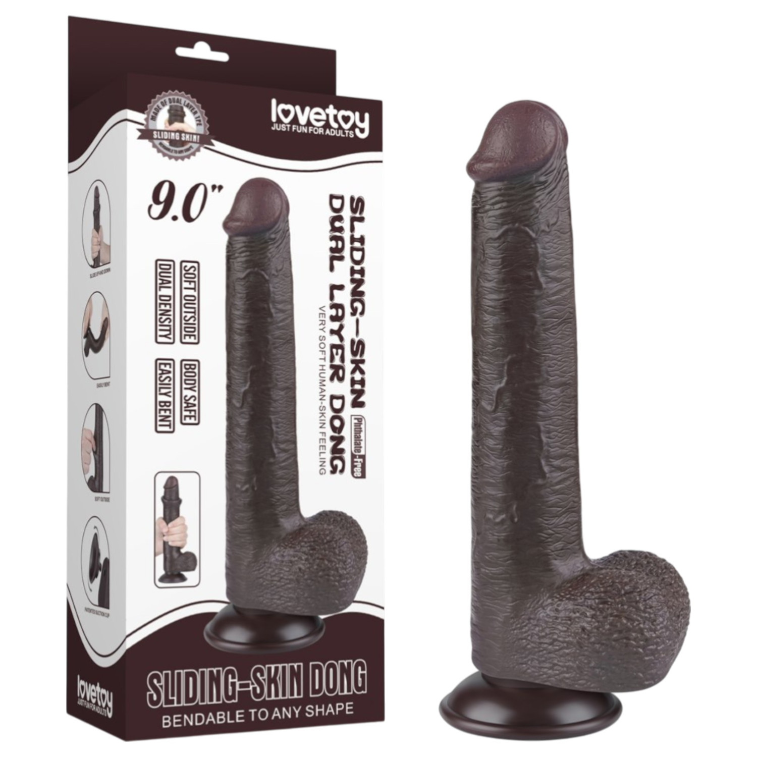 Lovetoy Sliding-Skin - přísavkový dvouvrstvý dildo - 20,8 cm (hnědý)