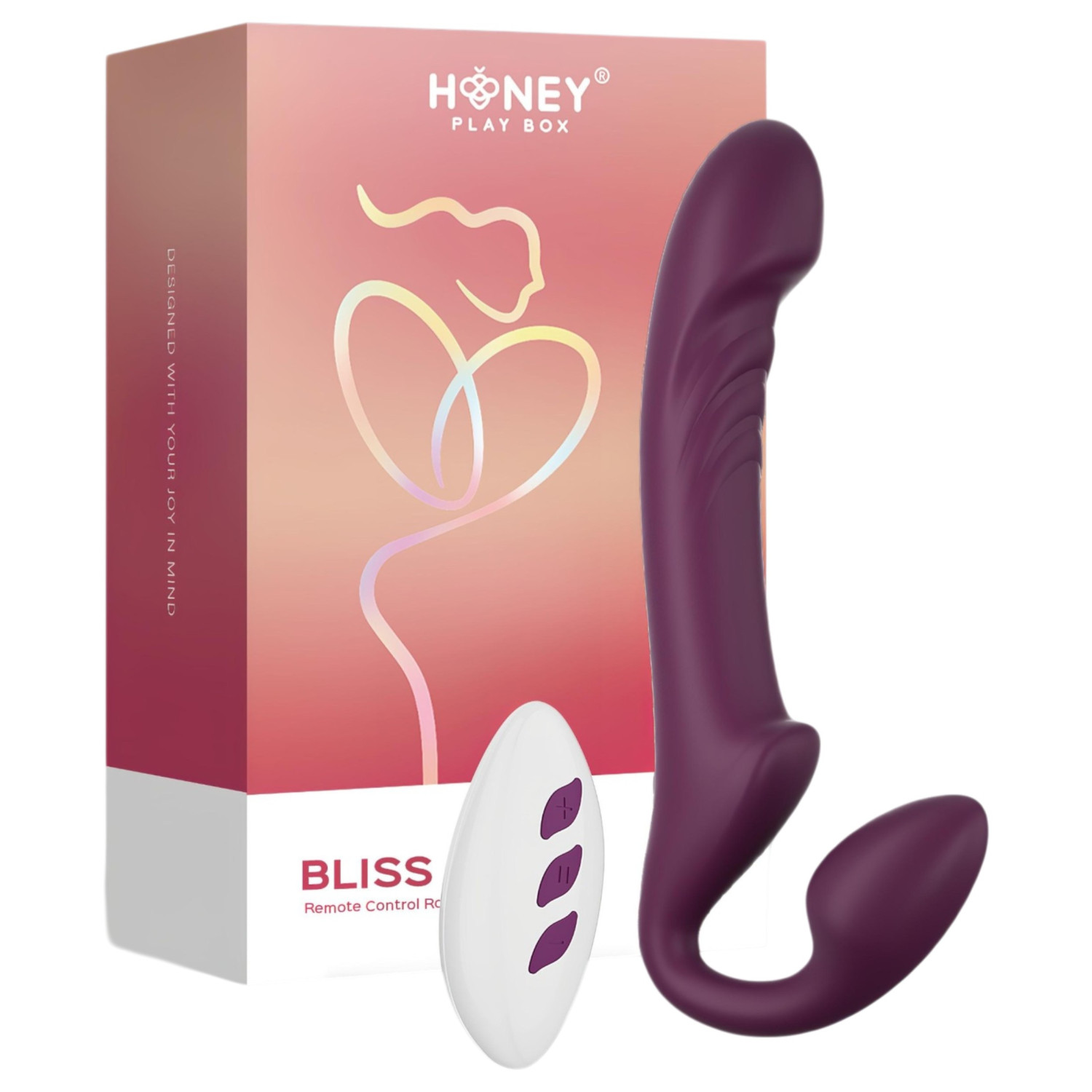 Honey Play Box Bliss - rotační perličkový strap-on vibrátor (fialový)