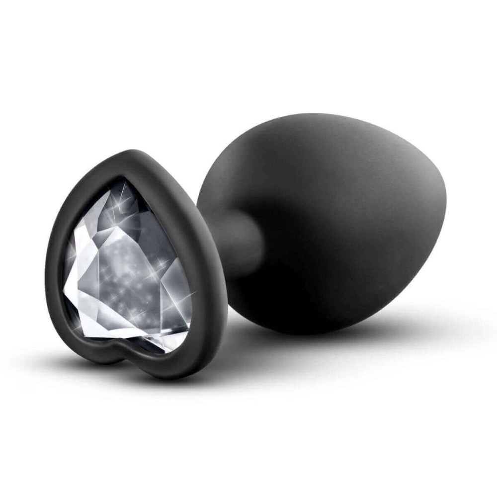 Levně Temptasia S - anální dildo se stříbrným kamínkem ve tvaru srdce (černé) - malé