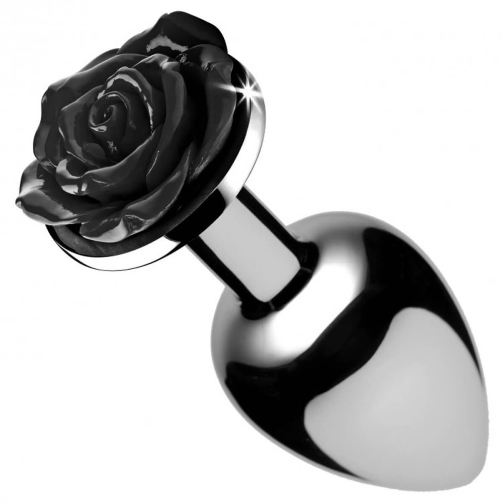 Levně Booty Sparks Black Rose - 79g-ové hliníkové anální dildo (stříbrno-černé)