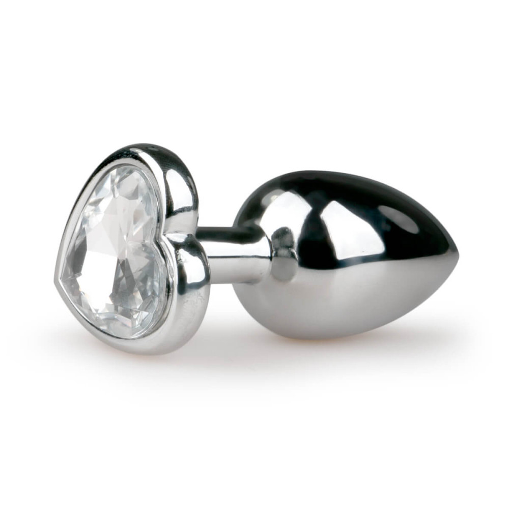 Levně Easytoys Metal No.2 - anální dildo s bílým kamínkem ve tvaru srdíčka - streiborné (2,5cm)