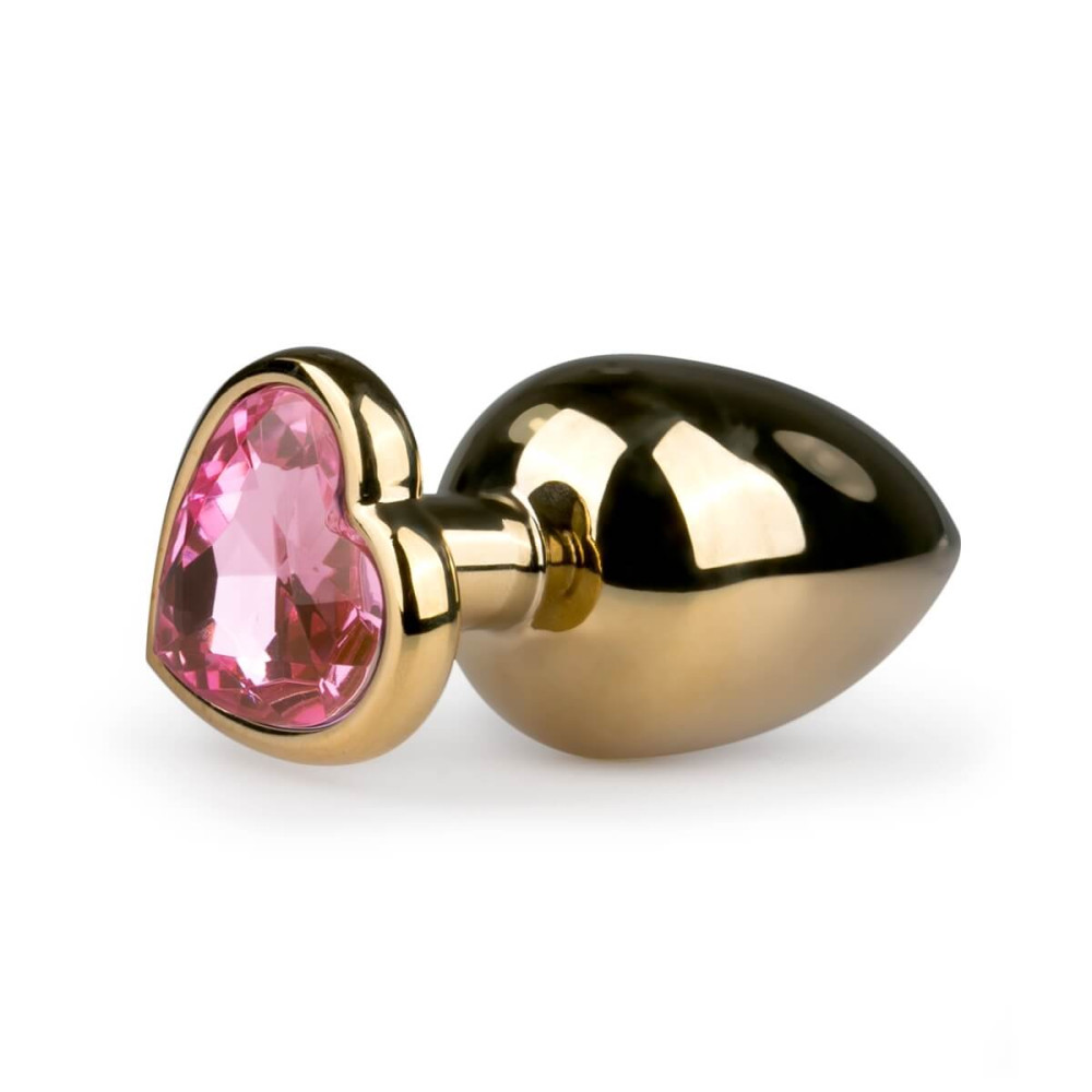 Levně Easytoys Metal No.8 - růžové anální dildo ve tvaru srdce s kamínky - zlaté (3,5 cm)
