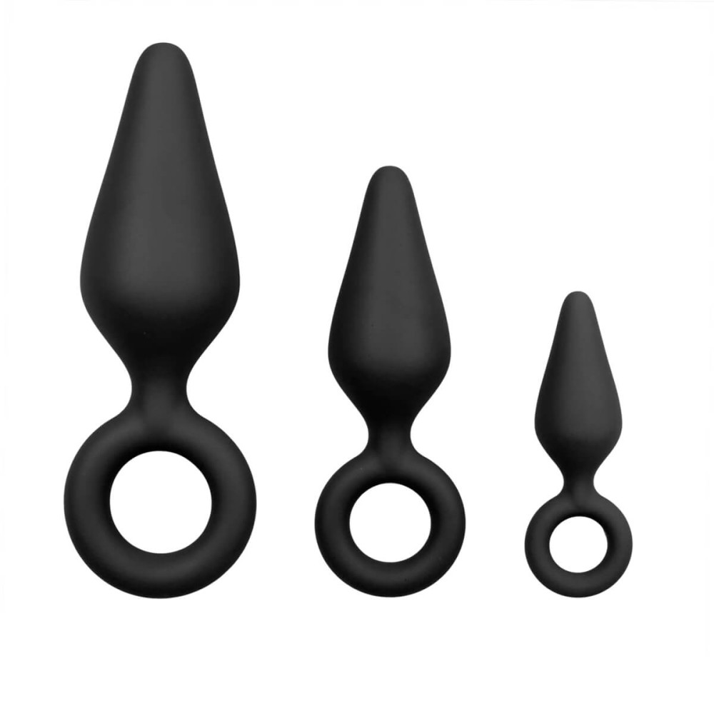 Levně Easytoys - Anální dildo s kroužkem na uchopení - 3ks (černé)