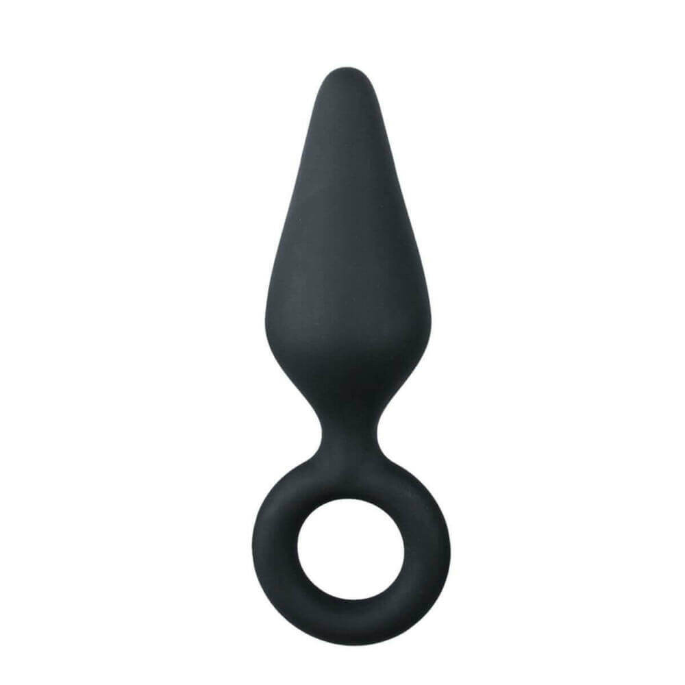 Levně Easytoys Pointy Plug - anální kolík s úchytkou - středně velkí (černý)