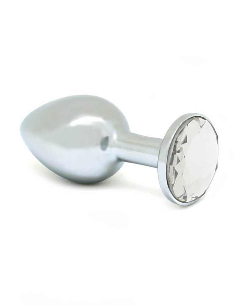 Levně Rimba XS - kovový anální kolík s průhledným kamínkem (stříbrný)