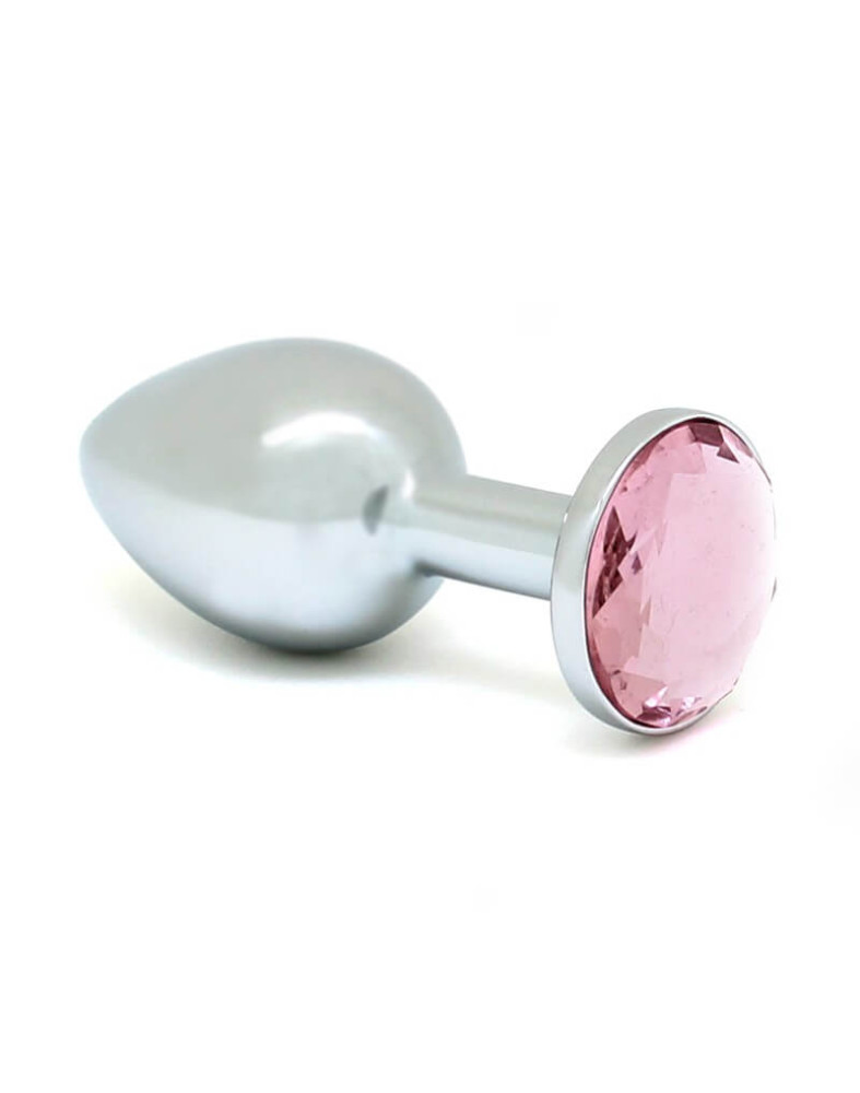 Levně Rimba XS - kovový anální kolík s růžovým kamínkem (stříbrný)