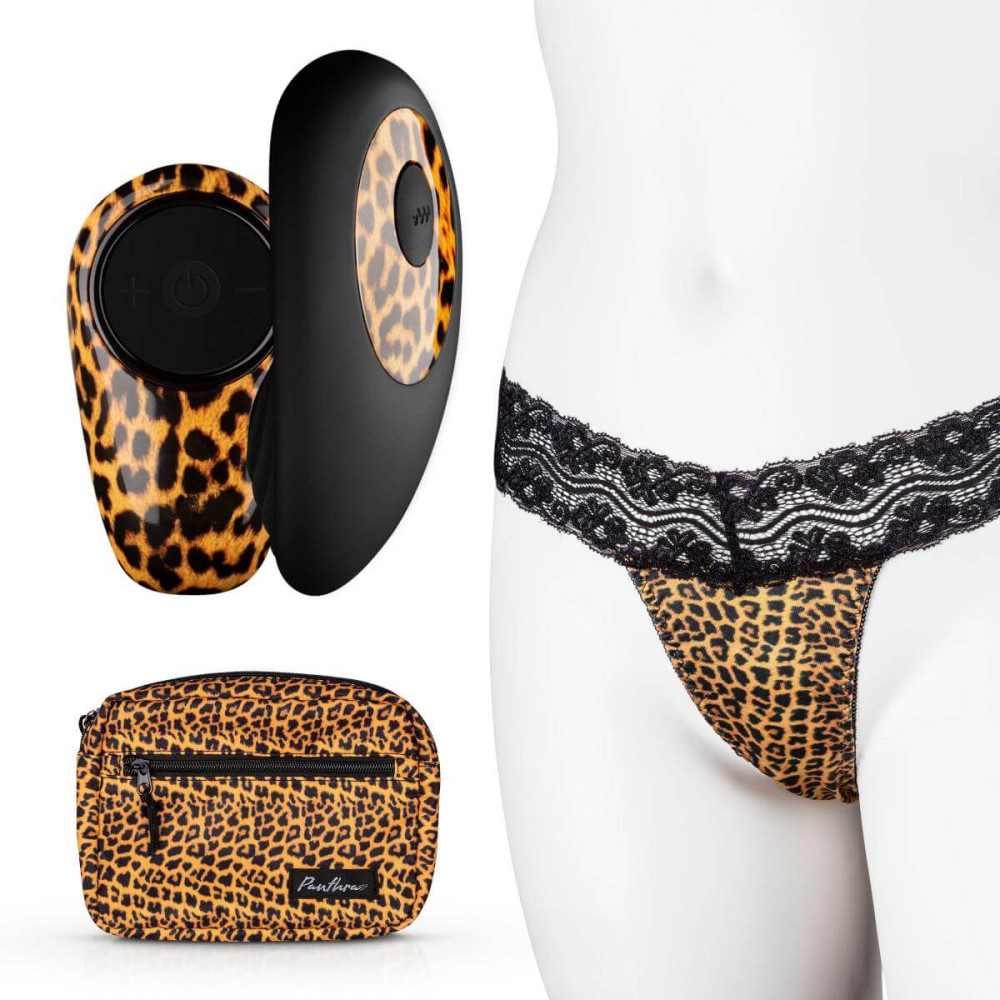 Levně Panthra Tania - baterie, rádio, vibrační kalhotky (leopardí černá)