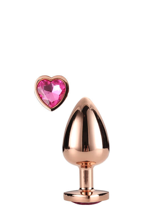 Levně Gleaming Love - hliníkové anální dildo s kamenem ve tvaru srdce (růžové zlato)