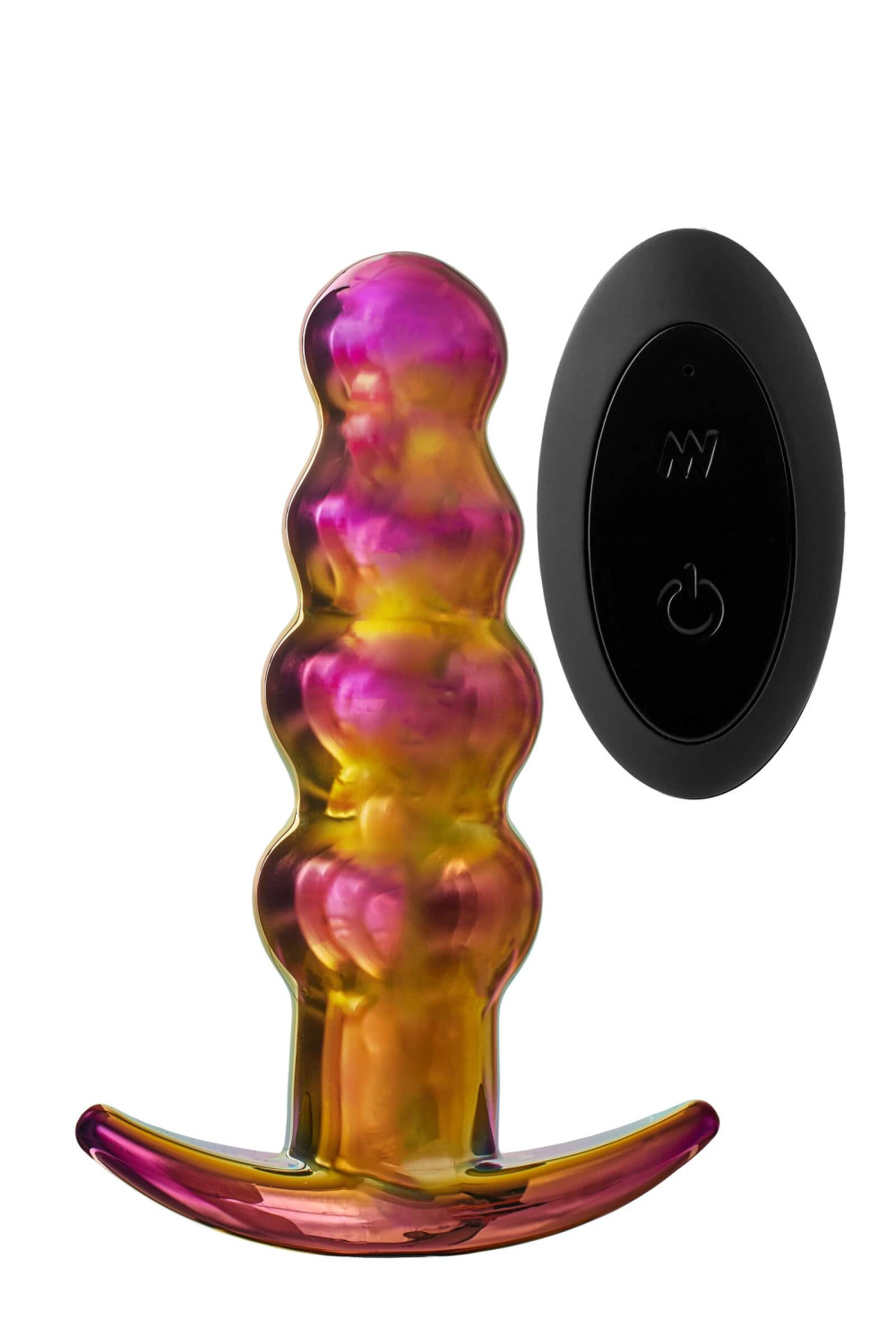 Levně Glamour Glass - skleněný anální vibrátor s korálky, řízený rádiem (barevný)