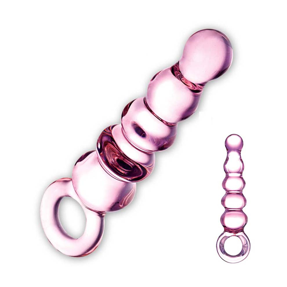 Levně GLAS - klasické skleněné anální dildo s kuličkami (růžové)