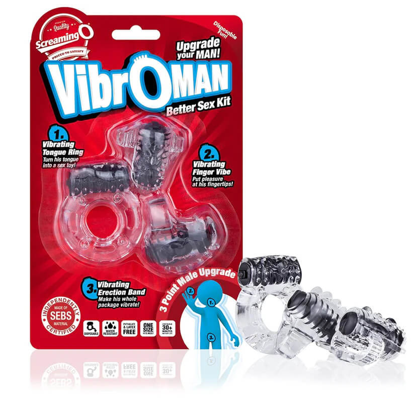 Levně Screaming Vibroman - sada vibračních kroužků na penis - černá (3 kusy)