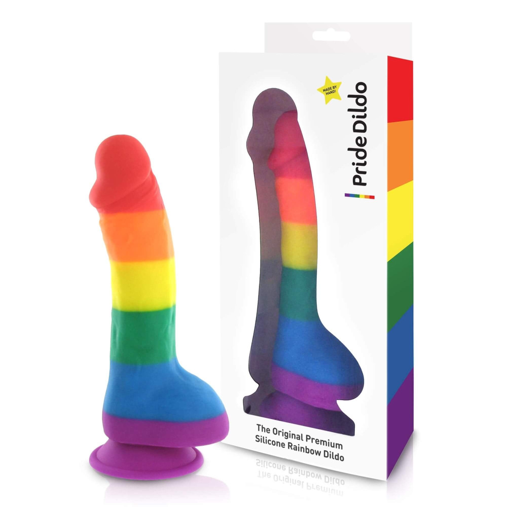 Pride - silikónové dildo so semenníkmi (dúhová farba)
