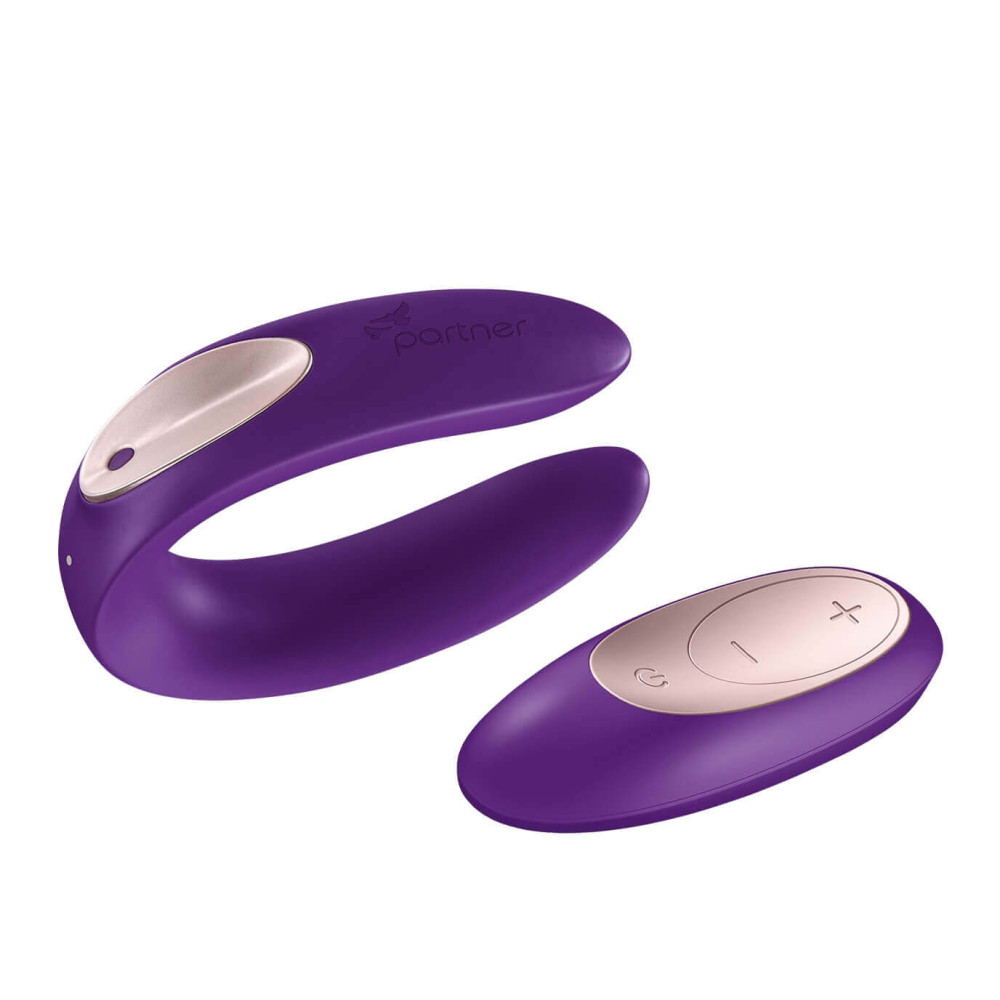 Levně Satisfyer Double Plus Remote - nabíjecí, vodotěsný párový vibrátor na dálkové ovládání (fialový)