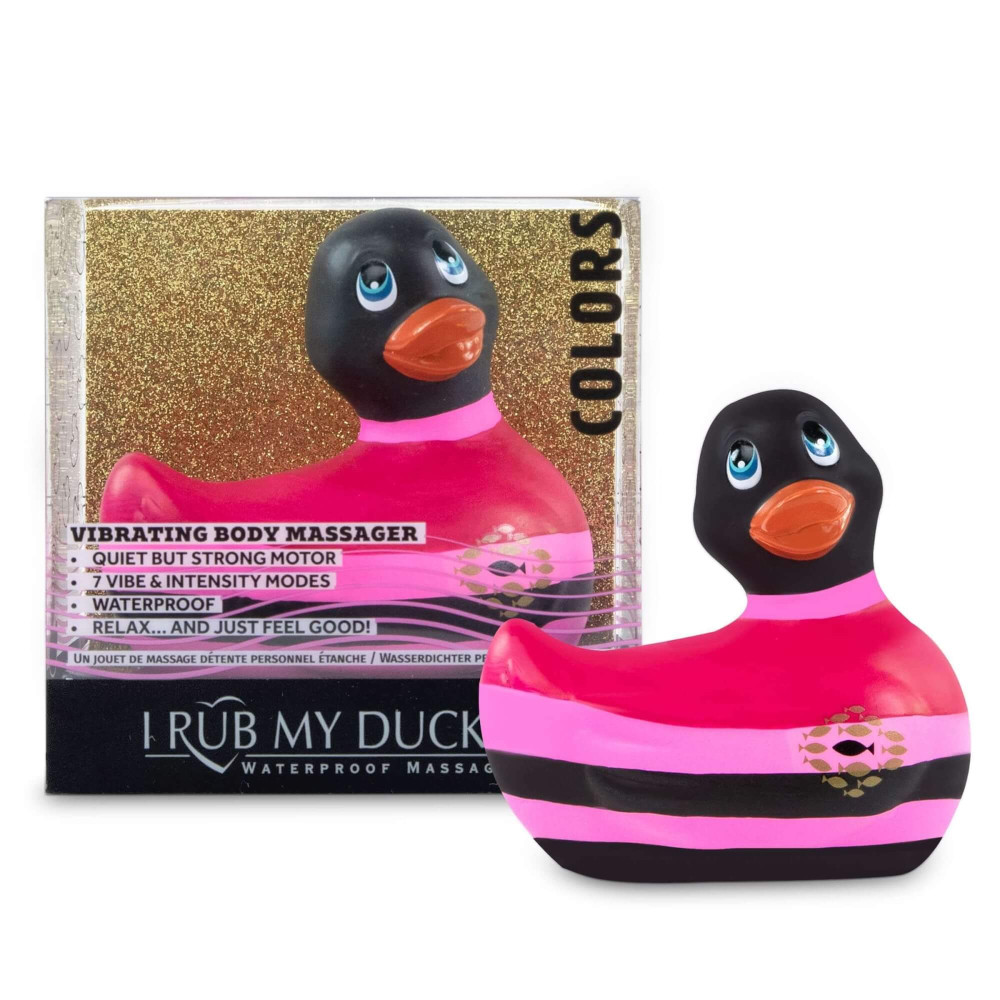 Levně My Duckie Colors 2.0 - vodotěsný vibrátor na klitoris - proužkovaná kačenka (černo-růžová)