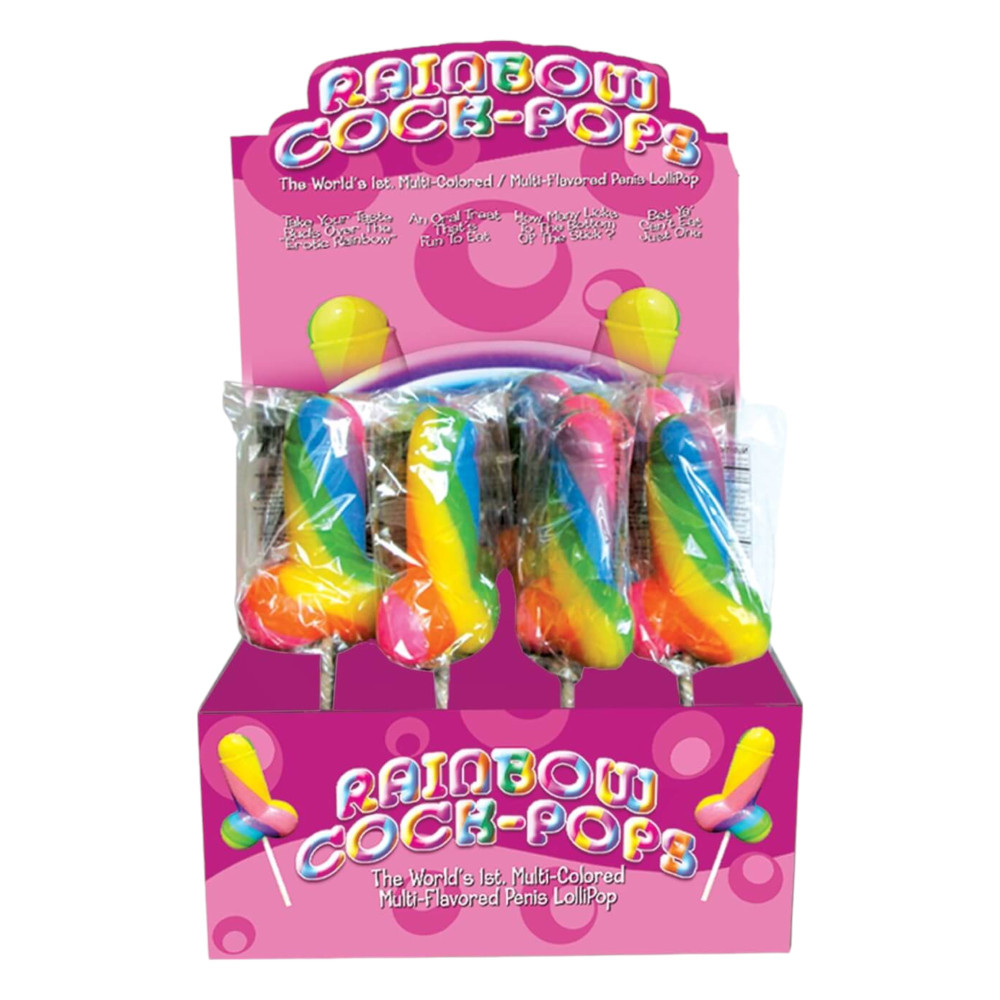 Levně Rainbow Cock Pop - barevné lízátko ve tvaru penisu (85g) - ovocné