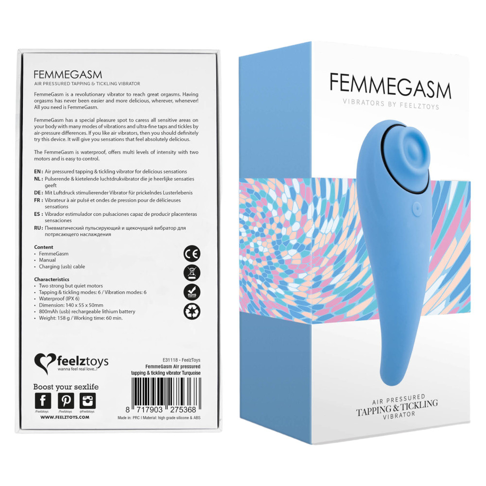 FEELZTOYS Femmegasm - dobíjecí, vodotěsný vaginální a klitorální vibrátor (modrý)